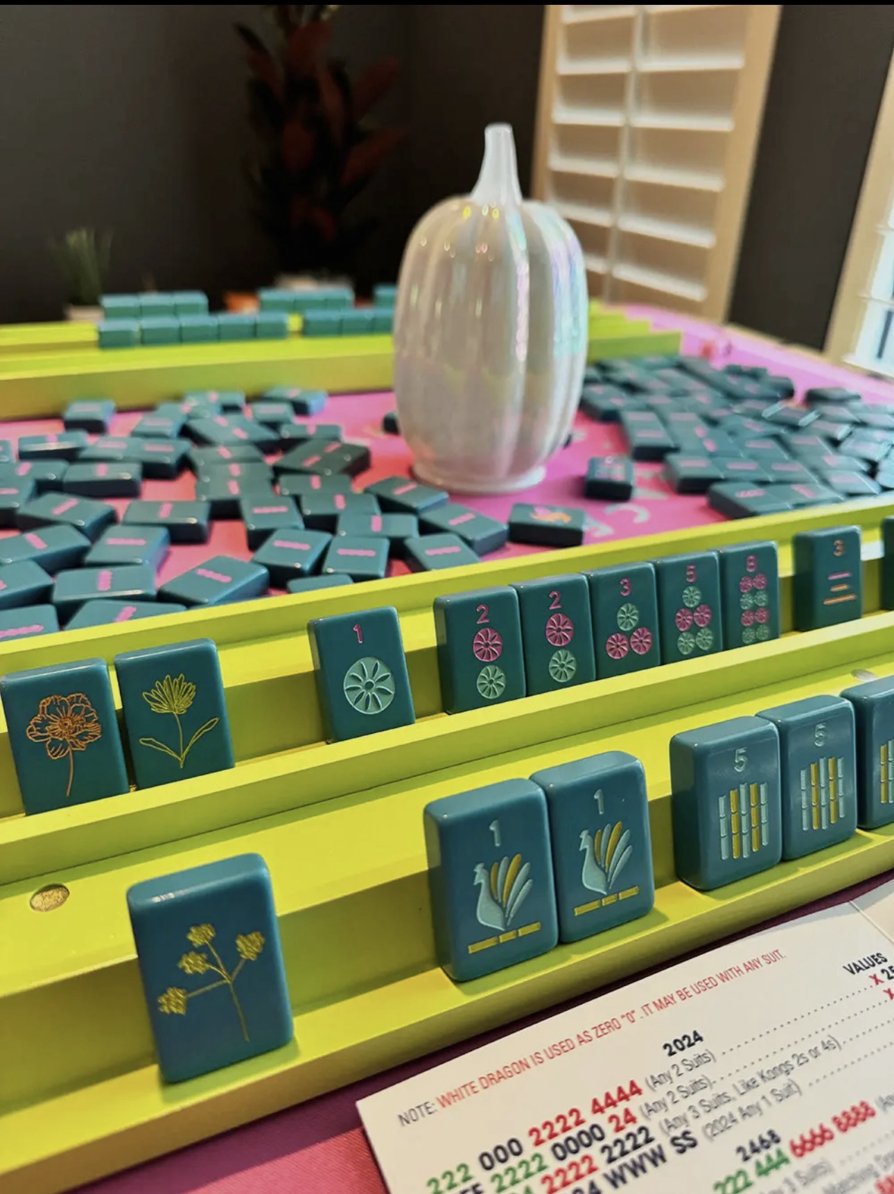 Mahjong Rack and Pushers- Chartreuse